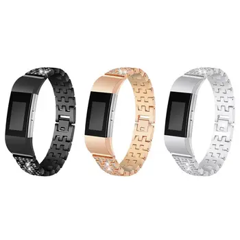 

Watch Band Strap Rhinestones Zinc Alloy Metal Bracelet Wristwatch Bands Replacement Accessories For Fit bit Charge 2