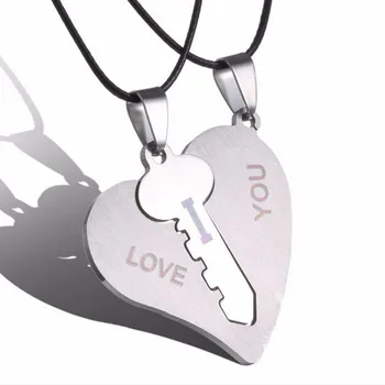 

2 PCS/lot Couple Necklace Pendant Love Heart Puzzle Matching For Lovers Memorial Day Gift Lock And Key Pendant Necklace
