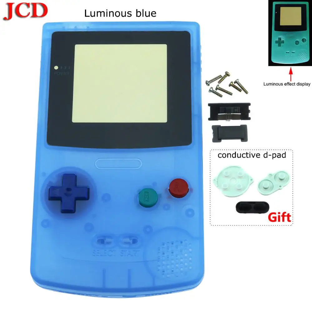 JCD 6 комплектов пластиковый светящийся корпус чехол для nintendo Shell Замена для GBC полный корпус оболочка Крышка на запчасти для Gameboy - Цвет: Luminous blue