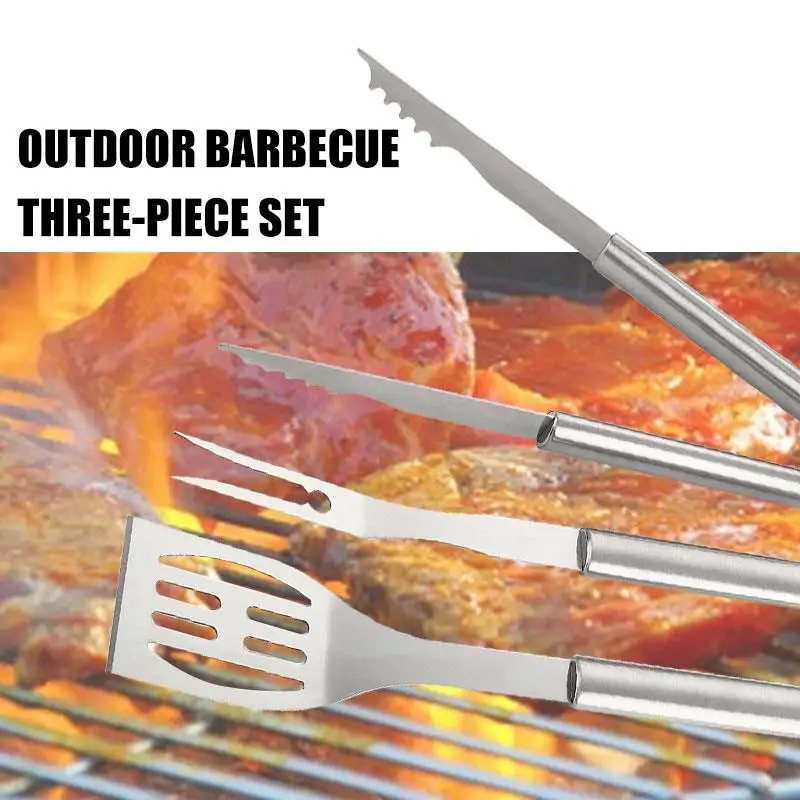 

Strong Camp Picnic BBQ Tools Barbecue Accessories Shovel Cooking Roast Fork 3pcs Stainless Steel BBQ Kit Outdoors