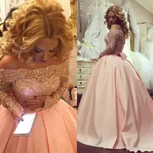 Роскошное Пышное Платье Без Бретелек предложение плеча с длинным рукавом Кружева Аппликации блеск бисером кристаллы развертки поезд встречи выпускников