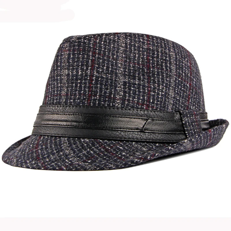 Шляпа HT2774 Fedoras осенне зимняя шапка для мужчин винтажная Клетчатая Шерстяная