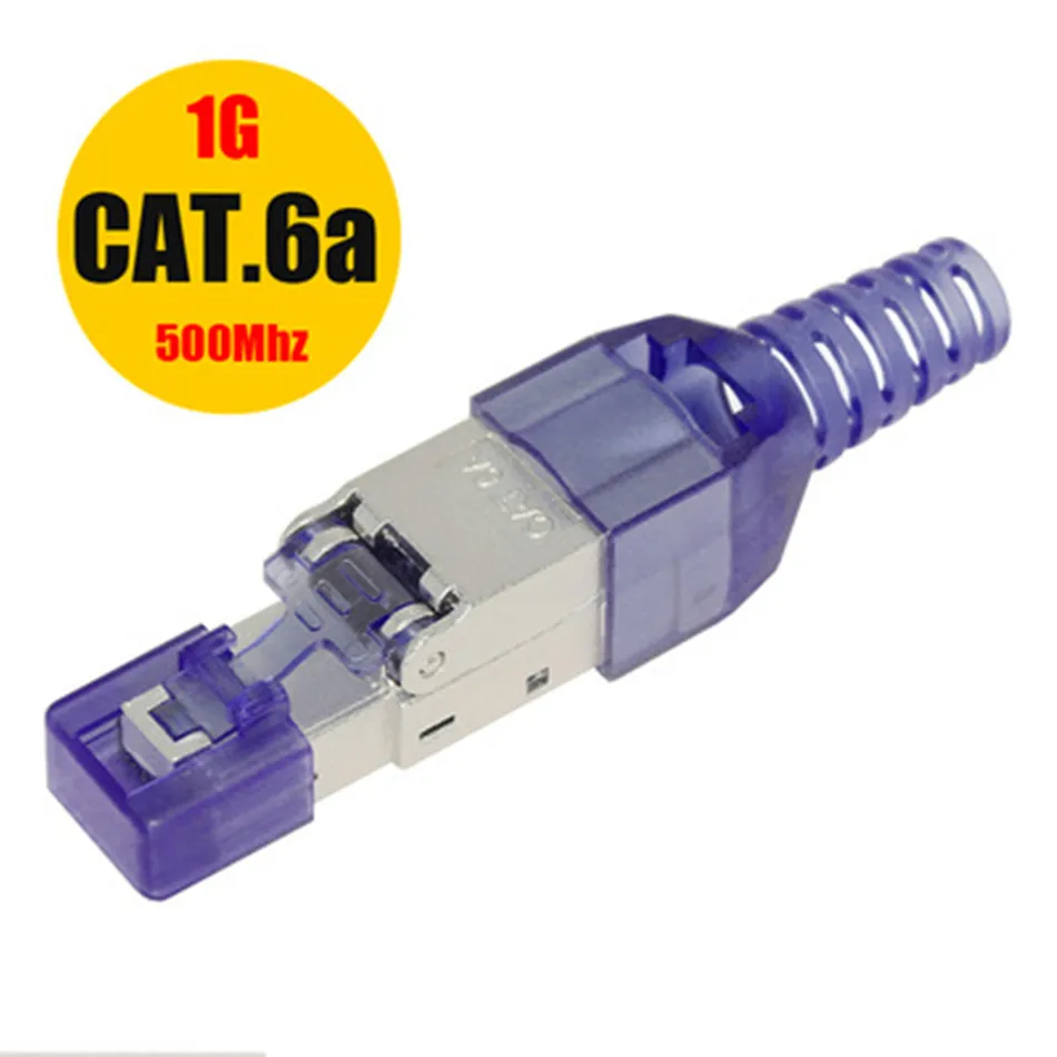 Cat6A Cat7 Cat8 Rj45 Connectors Tool-Free Crimping Shielded Ethernet Cable LAN Corner Adapter Network Cable Internet RJ45 Plug - Цвет: Cat6A blue