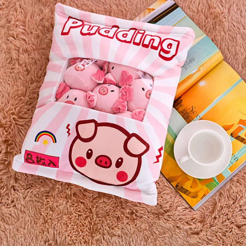 

Small Pink Pig Balls Animals Pudding Plushie Toys Sweet Pink Plush Bag Snack Food Pillow Kids Girls Birthday Xmas Gift 38*48cm