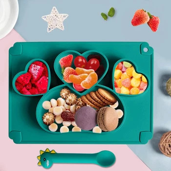 

Baby Cute Love Heart Silicone Training Bowl Divided Sucker Non-slip Dinner Plate R2JF