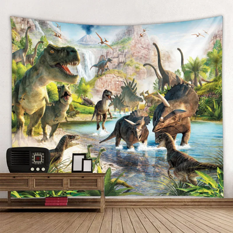 Dinosaur Forest Print Home Decor Tapestry Wall Hanging Wildlife Art Theme  Aesthetic Living Room Bedroom Decor Hanging Curtain - AliExpress