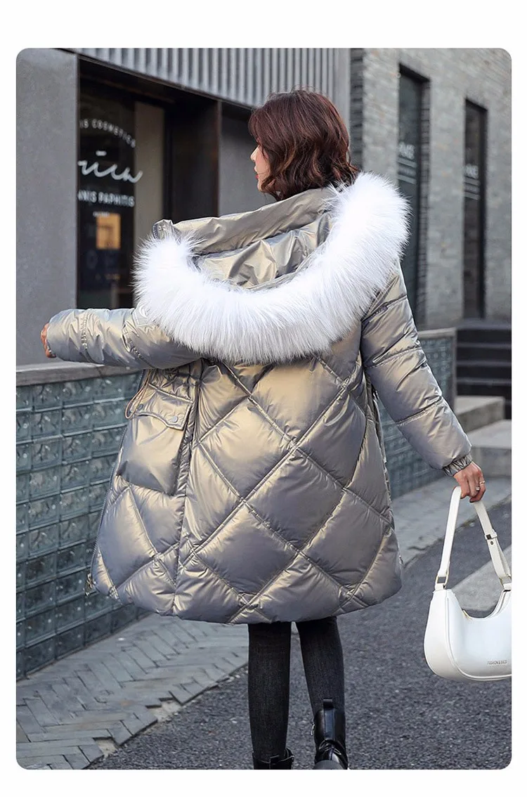 womens parka coat Yzeqi  2021 Fashion Winter Jacket Down Parkas Women Fashion Hooded Fur Collar Cotton Padded Jackets Thick Warm Glossy Long Thick maxi puffer coat