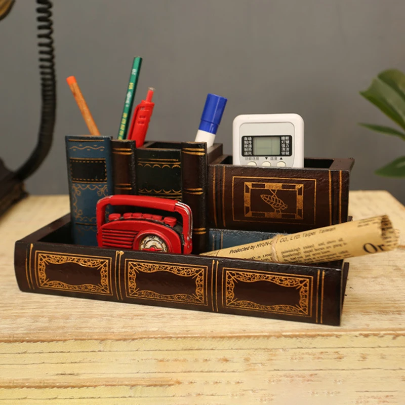 Camera Shape Home Office Wooden Desk Tidy Stationery Pen Organiser Holder 