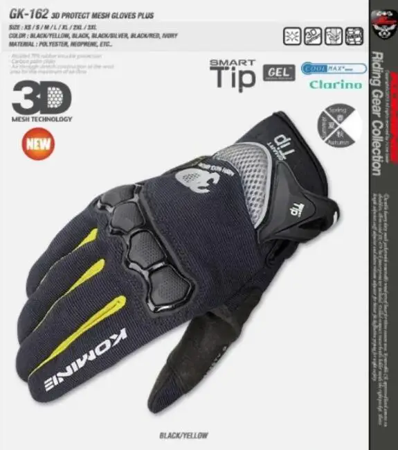 Free shipping KOMINE GK-162 3D Motorcycle Gloves PROTECT Air Mesh Sport racing Cycling gloves Touch Screen
