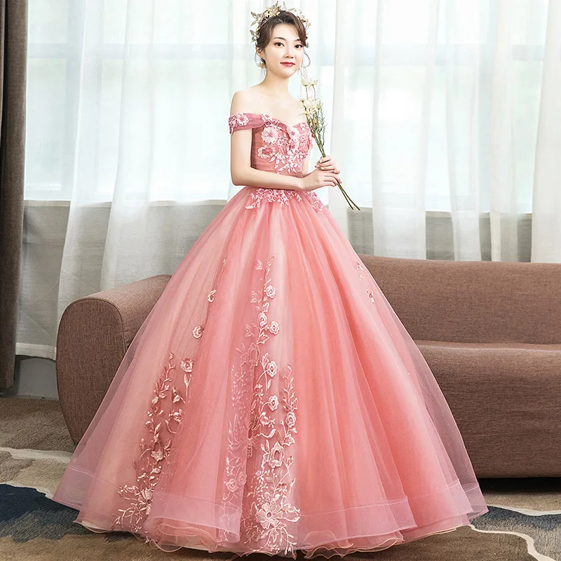 Vestidos de 15 anos, фатиновые Бальные платья с кружевной аппликацией, торжественное праздничное платье, пышное платье для девочек