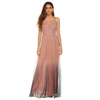 

BLush Pink Long Prom Dresses Stars A Line Backless Sexy Evening Dress Pink Blue Gradient Mesh Star Moon Long Formal Dress