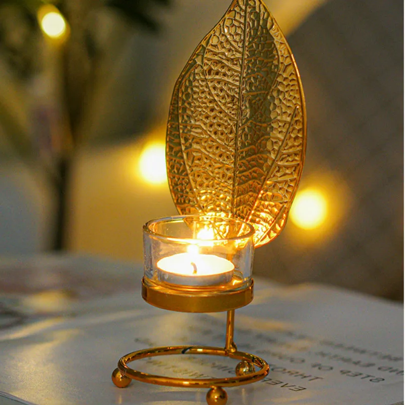 Скандинавский металлический подсвечник с золотыми листьями подсвечник столовая настольная свеча подставка Свадебная гостиная романтический ужин ремесло украшения
