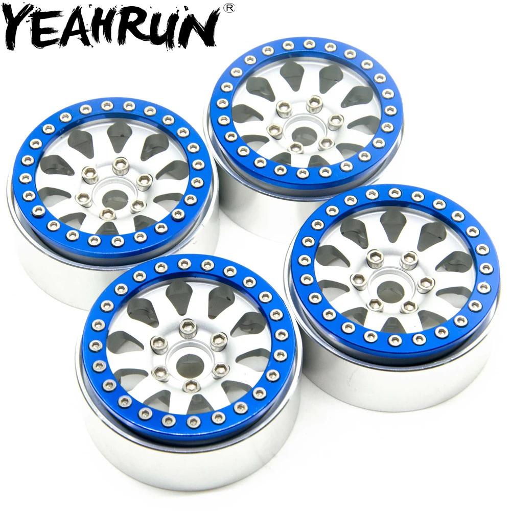 

YEAHRUN 1.9inch Blue Alloy Beadlock Crawler Wheels Rims Set for RC Crawler SCX10 CC01