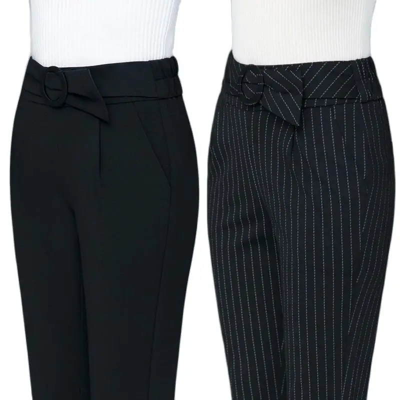 Summer Thin Imitation Cotton Hemp Fashion Suit Pants Women's Large Size High Waist Loose Small Foot Elastic Harlan Casual