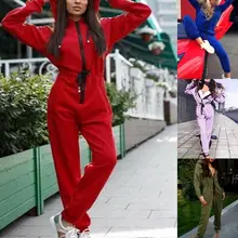 

Casual Women Hooded Zipper Jumpsuit Fashion Female Solid Color Long Sleeve Streetwear Drawstring Jogging Tracksuit for Dating