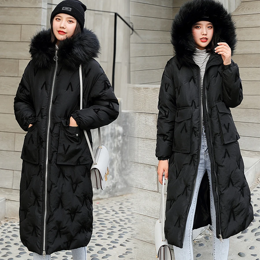 Повседневное длинное тонкое пуховое пальто для женщин, зимняя однотонная Меховая куртка с капюшоном, большие пуховики, женская модная теплая парка на молнии, пальто для офиса