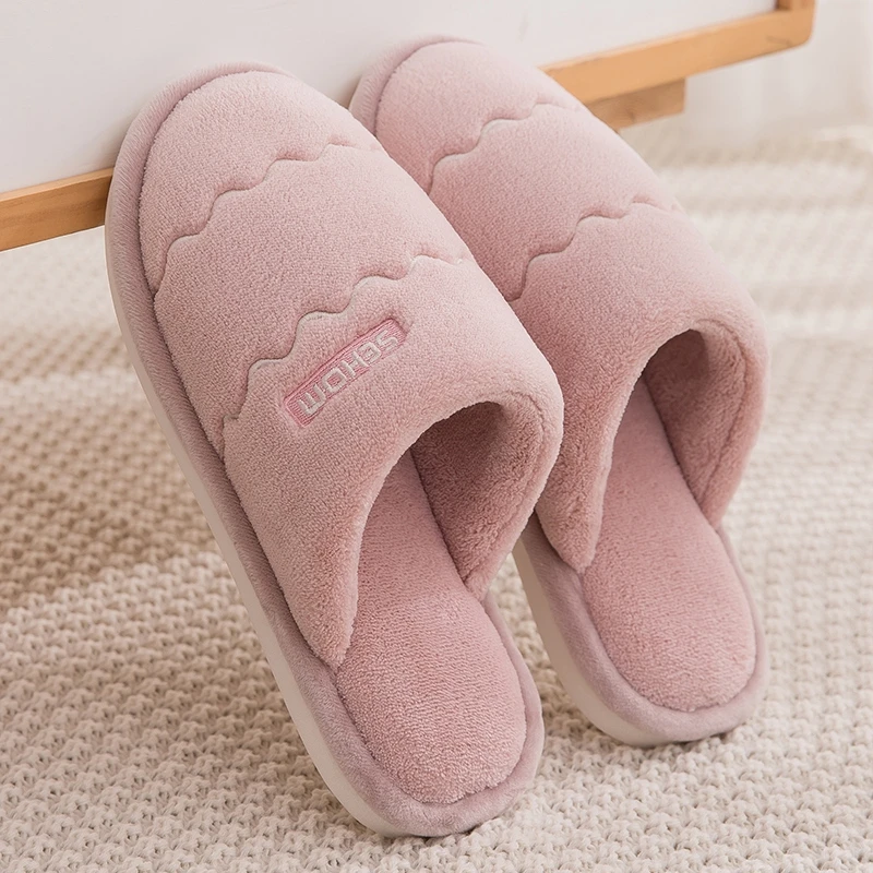 pink Women Winter Home Slippers Solid Non-slip Warm Indoors Bedroom Floor Shoes Plush Slippers Couple Faux Fur Slides Flip Flops - Цвет: pink