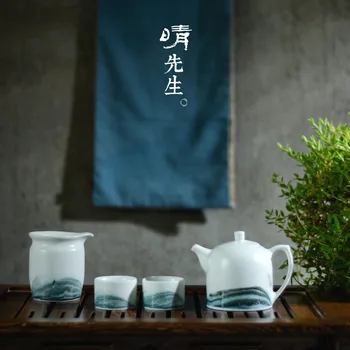 

Jindezhen Chinese Ink Tureen Suit Jindezhen High Temperature Ceramics Kung Fu Tea Have Chinese Ink Landscape Humanity Tea