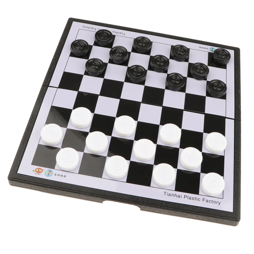 Chess Game Set, Checkers Game Board Foldable International Draught Chess Game for Travel Strategy Games