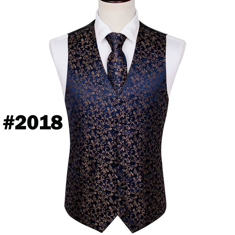 BM-2018 4 шт. в комплекте, мужские шелковые жилеты, вечерние, свадебные, синие, в клетку, одноцветные, Цветочный жилет, жилет, карман, квадратный галстук, тонкий костюм, набор, Barry.Wang, BM-2013 - Цвет: BM-2018