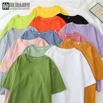 

Duckwaver Minimalist 13 Colors Soild Women T Shirt M-2XL Short Sleeve Casual Loose Women Top Sweet Couple Clothes Female Tee