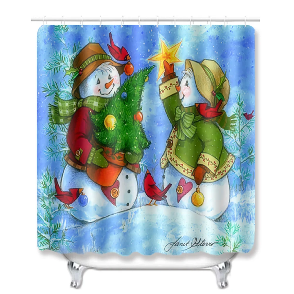 4Pcs/Set Christmas snowman Pattern Shower Curtain Mat Set Non Slip Rugs Carpet for Bathroom Toilet Bath