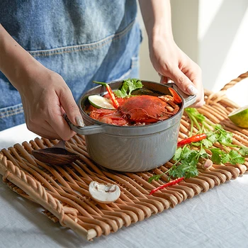 

Party Bread Solid Woven Rattan Dinner Food Fruit For Breakfast Display Rectangle With Handles Restaurant Serving Tray Home Decor