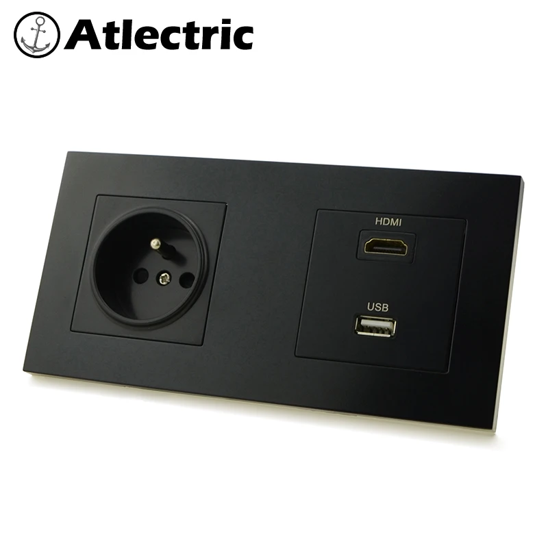 Atlectric FR Стандартный разъем двойной HDMI ТВ порт USB сокет данных настенный мощность