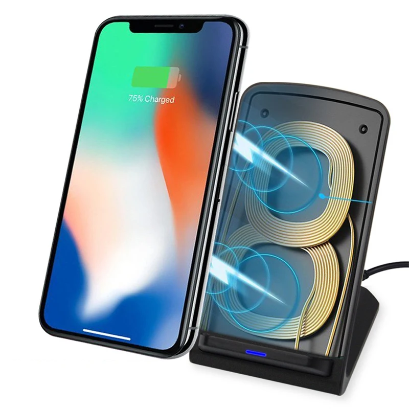 JKING 10 Вт QI Беспроводной Зарядное устройство Quick Charge 2,0 быстрой зарядки для iPhone 8 10 X samsung S6 S7 S8 2 катушки Стенд 5 V/2A& 9В/1.67A