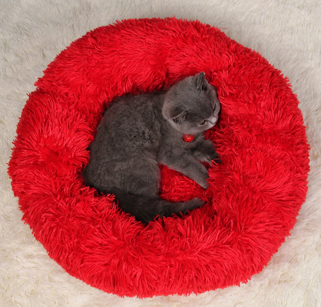 Round Dog Bed Long Plush Pet Kennel Washable Cat House Soft Cotton Mats Sofa For Small Large Dog Chihuahua Dog Basket Pet Bed