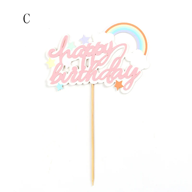 Воздушный шар Радужный Торт Топперы счастливый день рождения торт Топ флаги Блестящий торт украшения торта для принадлежности для дня рождения свадьбы - Цвет: C