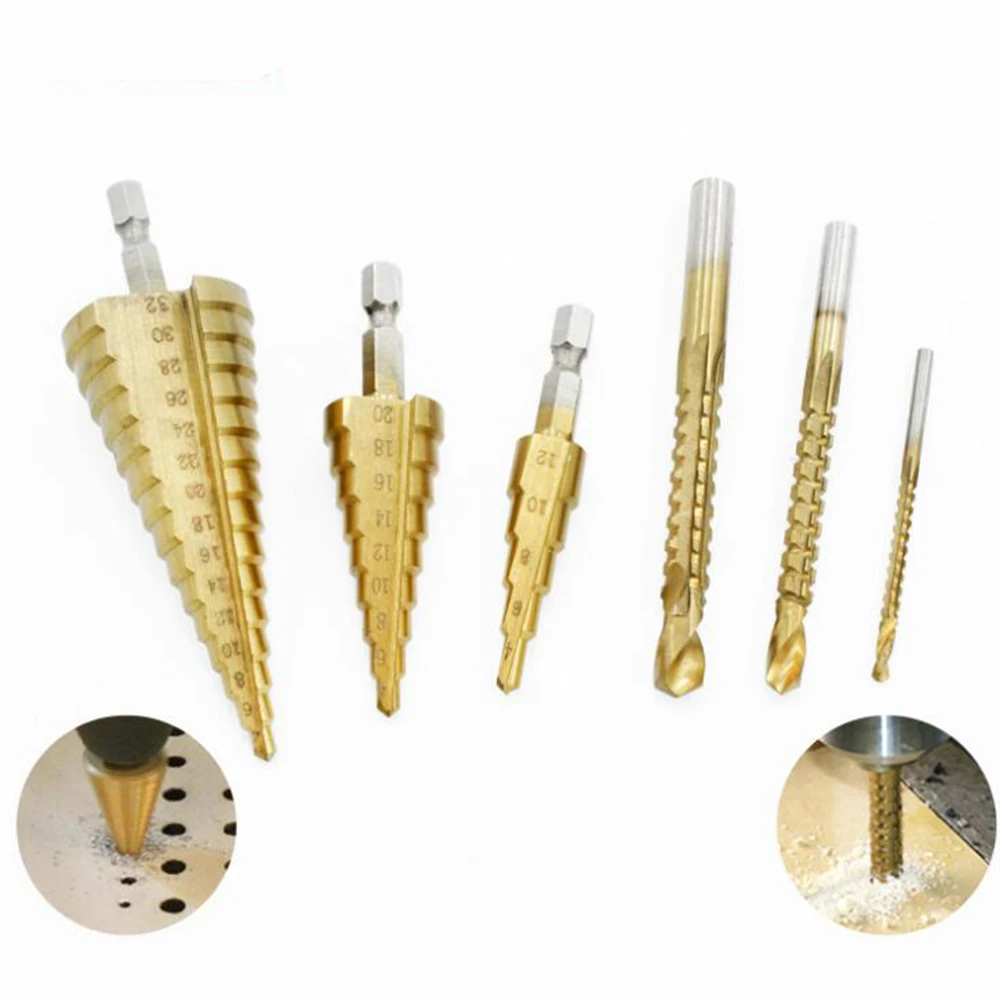 4-12/20/32mm HSS Titanium Cone Step Drill Bits Hole Cutter Tools For Wood Metal 4-12/20/32mm HSS Titanium Cone Step Drill Bits Hole Cutter Tools For Wood Metal