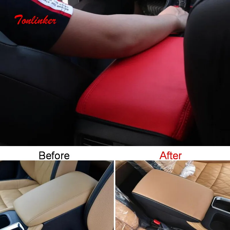 

Tonlinker Interior Armrest Protect pad Cover case sticker for NISSAN SYLPHY 2019 Car Styling 1 PCS PU Leather Cover sticker