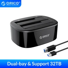 

ORICO Dual-bay Hard Drive Docking Station for 2.5/3.5 Inch HDD SSD SATA to USB 3.0 HDD Docking Station with 12V3A Power Adapter