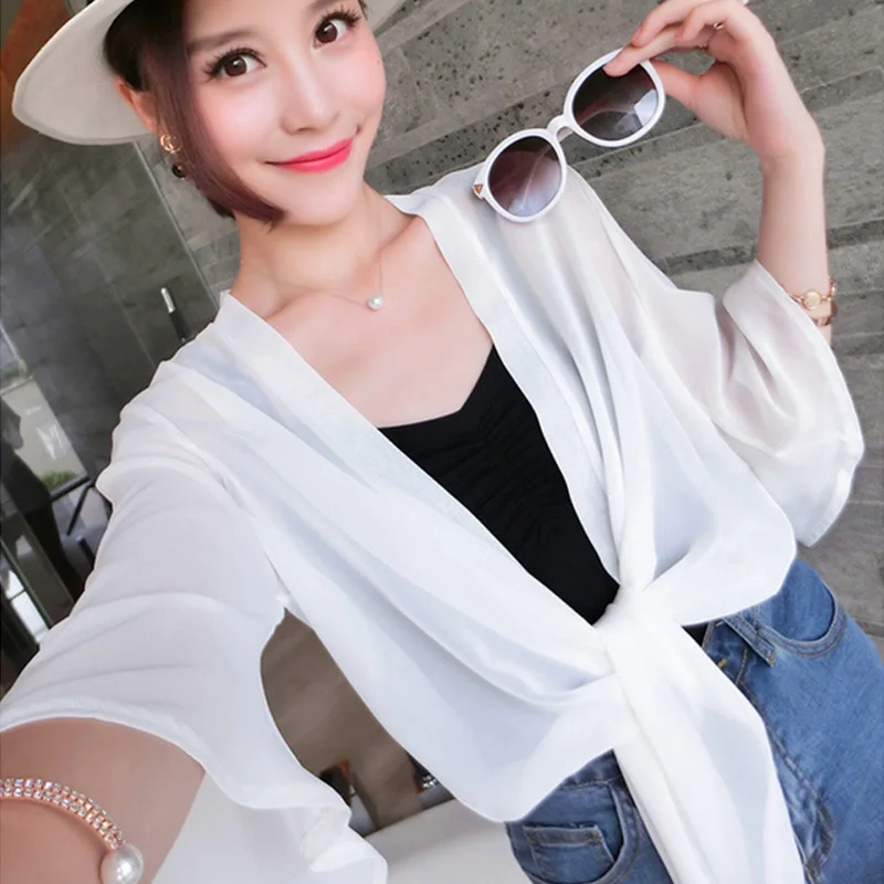 Cárdigan de gasa fino para mujer, ropa de protección solar transpirable, Tops para verano HSJ88