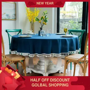 

Large round Tablecloth Nordic Style Waterproof Solid Color and Plain Cotton and Linen Tassel Lace round Table Mat Party Banquet