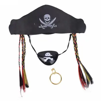 

Halloween Carnival Children Pirate Play Props Set Party Supplies With Hat Eye Mask And Ring Pretend Play Toys Black Color