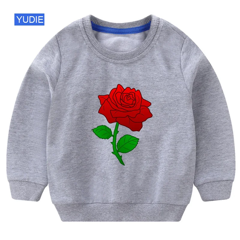Свитшоты для мальчиков, одежда для малышей модный красная роза, футболка для малышей пуловер для малышей Детские толстовки с капюшоном Новая модная весенняя одежда для детей