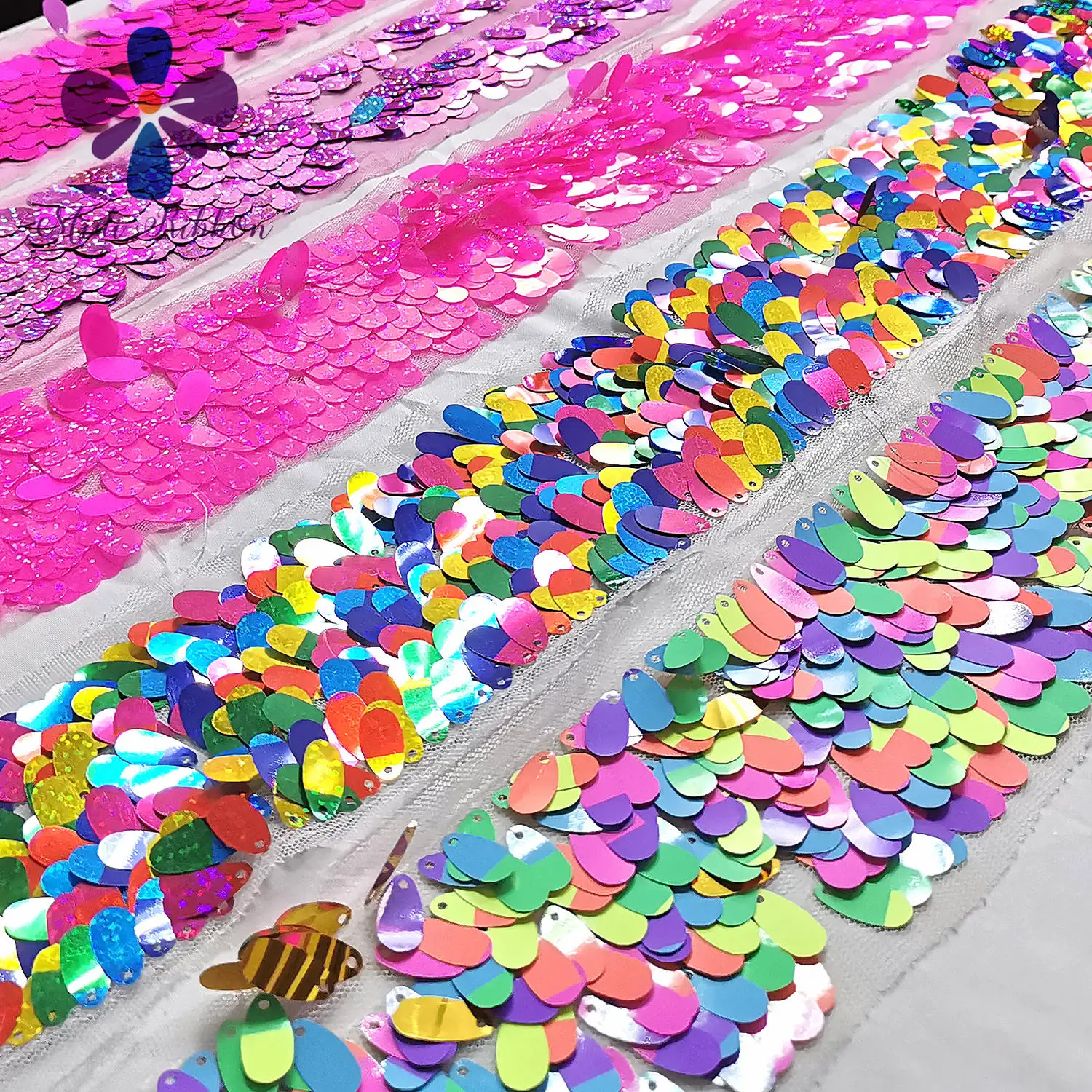 

3 inch 75mm 30 Yards Colorful Sequin Ribbon DIY Holiday Large Cheer Hair Bow Material Handmade Decorative Accessories