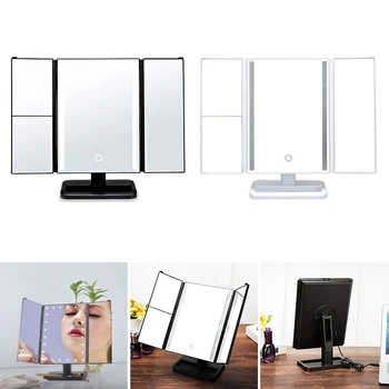 

LED Lighted Makeup Mirror Vanity 3 Folding Adjustable Cosmetic Makeup Mirrors1X/2X/3X Magnifying Mirror Table Desktop Bedroom