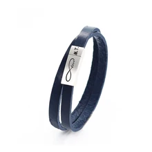 

PRMOO Custom Wrap Bracelet for Men Customized Message Name Icons 2-layered Leather Cord Magnetic Clasp Bracelet Valentine's Gift