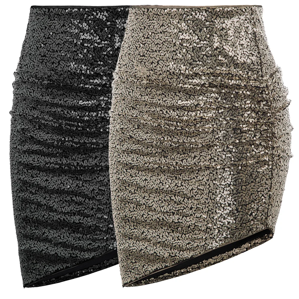 sexy skirt Women summer autumn solid color Stunning Sequined Irregular Hips-wrapped Bodycon Pencil Skirt mini short skirts lady