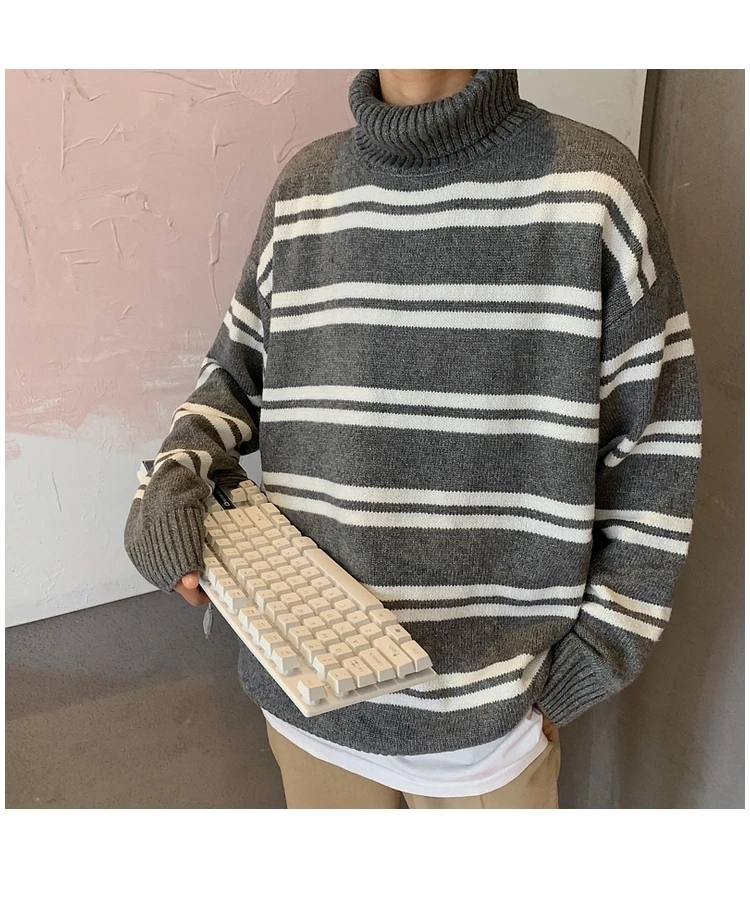 Privathinker Men Striped Printed Autumn Knitted Winter Sweaters Mens Korean Fashion Turtleneck Pullovers Male Warm Clothing