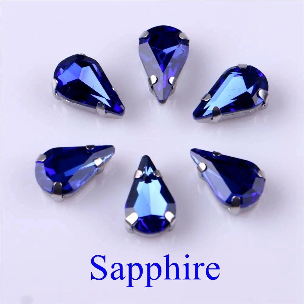 Elegant Teardrop Glass Rhinestone Embellishments with Silver Metal Base - 20 pcs/pack