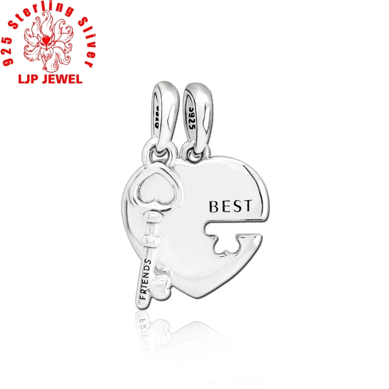 

925 New Sterling Silver Beads Best Friends Heart Key Pendant Charms fit Original Pandora Bracelets Women DIY Jewelry