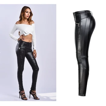 

Fashion sexy plus velvet PU pencil pants women autumn and winter casual plus velvet black feet pants women large size 3XL K301