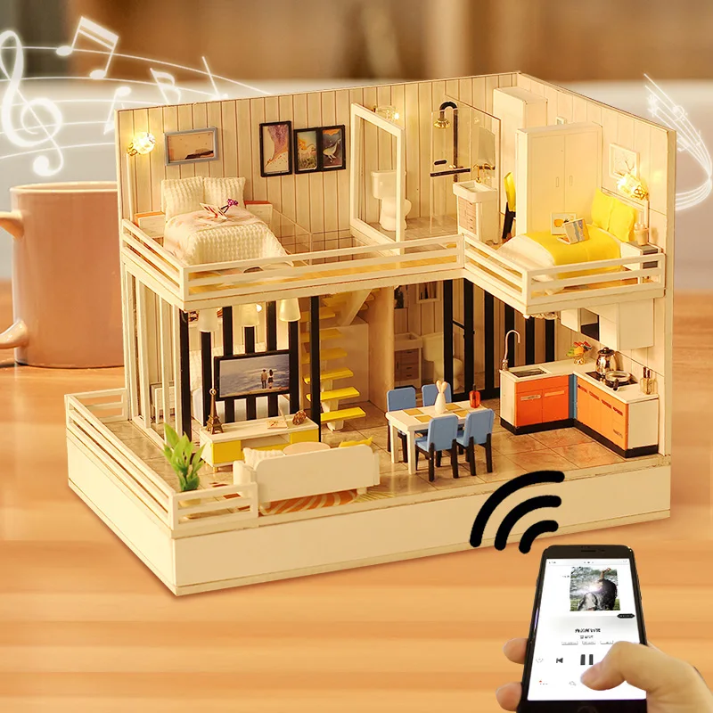 Набор кукольных домиков с Bluetooth аудио деревянная кукольная мебель Diy игрушки для