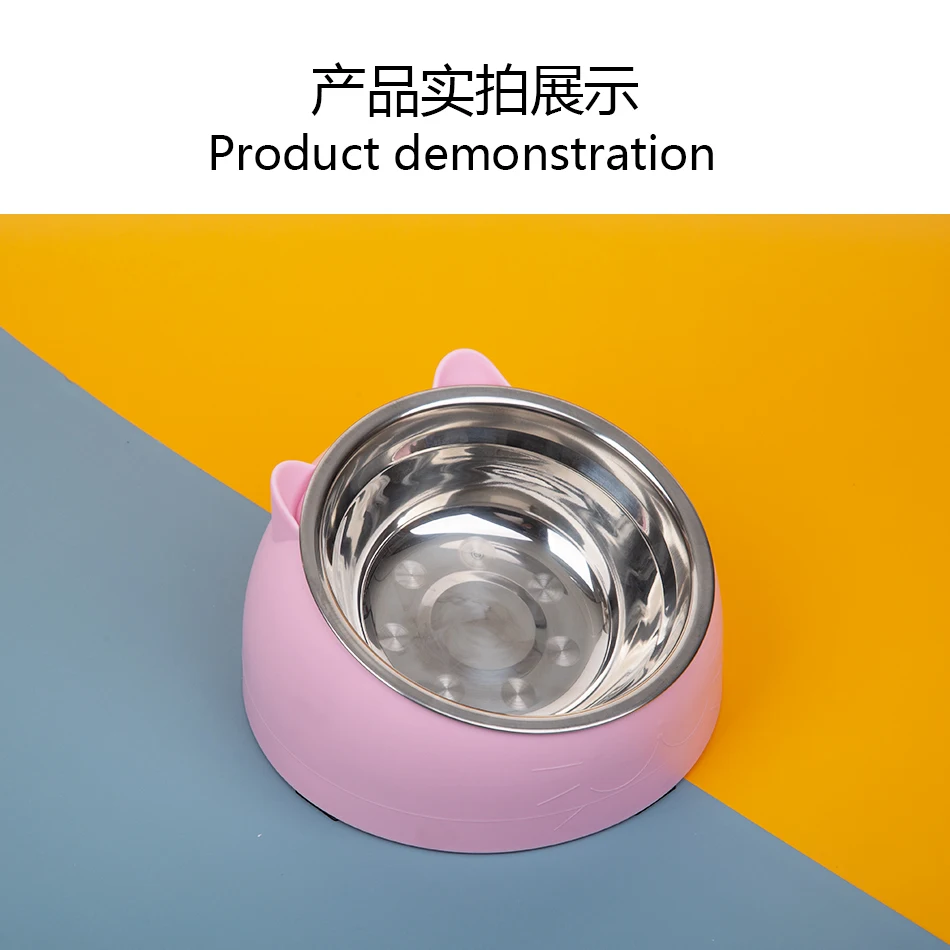 

Cat Bowl 15 Degrees Tilted Stainless Steel Cat Bowl safeguard Neck Puppy Cats Feeder Non-slip Crashworthiness Base Pet Bowls