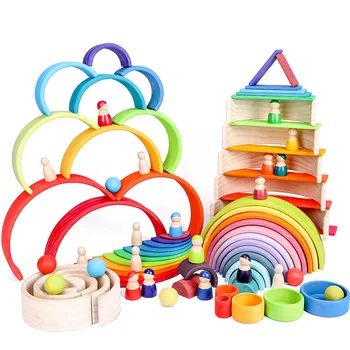 

Kid Block Toys Large Size Rainbow Stacker Wooden Toys For Children Learning Building Blocks Creative Montessori Educational Toy