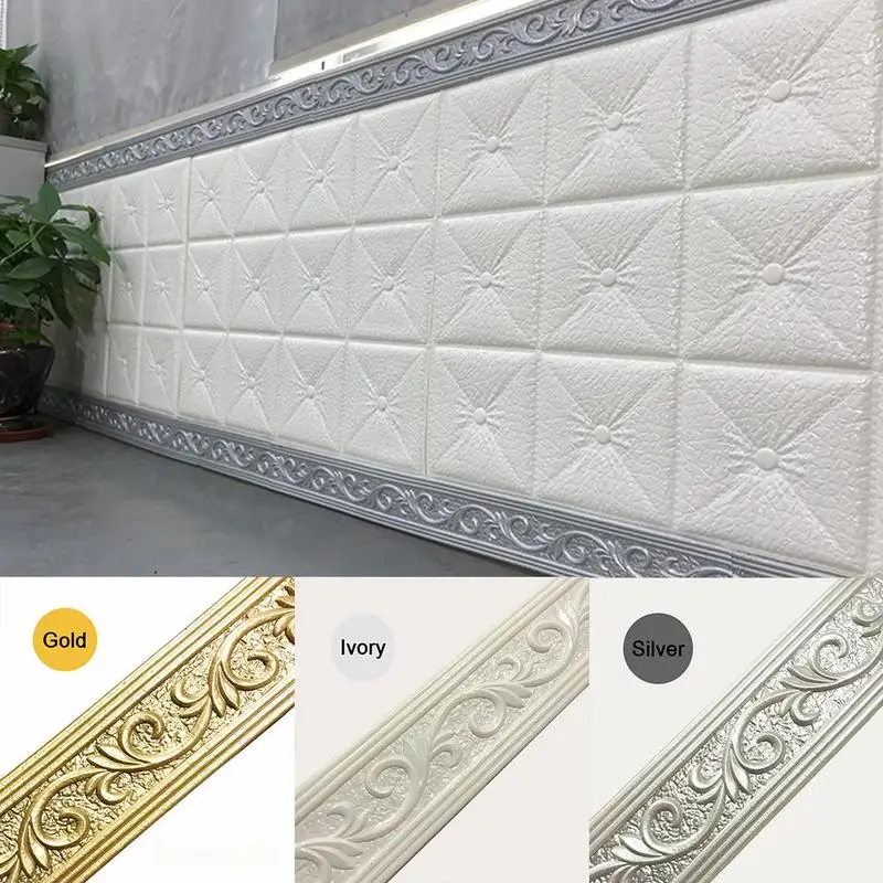 

2pcs 92*8cm Self-adhesive 3d Stereo Wall Stickers Waist Line Collision Edge Kicking Tv Background Wall Border Decorative Edge